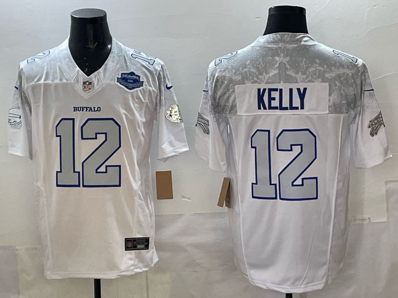 Men 2025 Buffalo Bills #12 Kelly white 5th generation Throwback Nike Limited NFL Jersey style 06